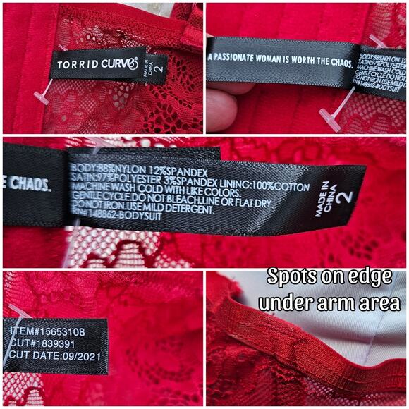 Red Lace Bodysuit Torrid Curve Plus Size 2x Stretch Underwire Negligee Sexy Bow - Picture 5 of 10